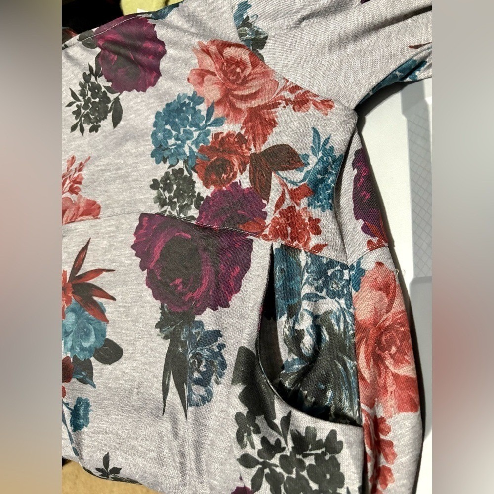 Chicos Multicolored Rose Print Button Sleeve Knit Tunic Shirt - Picture 5 of 7
